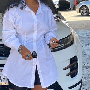 Button front tunic w/collar - white